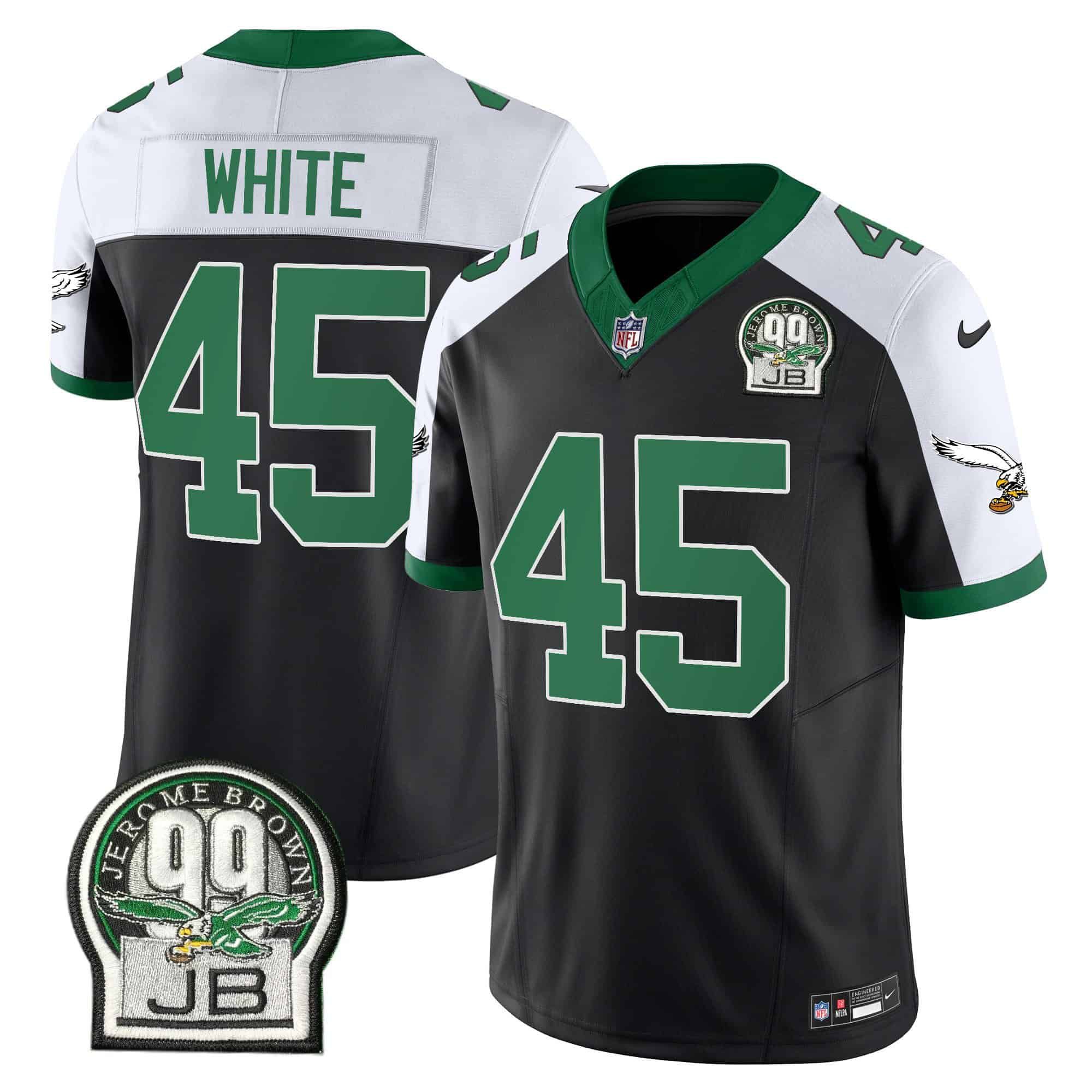 Men Philadelphia Eagles #45 White Black 2024 Nike Jerome Brown Patch Alternate Limited NFL Jersey->indianapolis colts->NFL Jersey